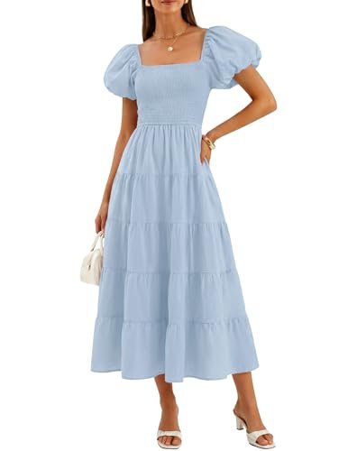 August Sky Women's Puff Sleeve Smocked Midi Dress