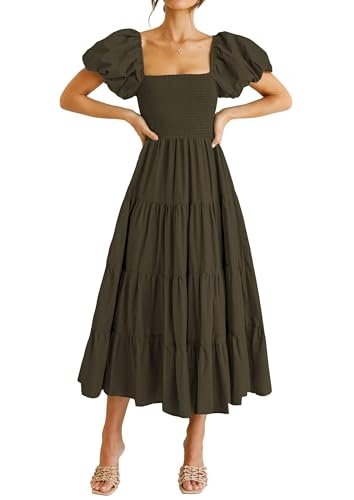 August Sky Women's Smocked Puff Sleeve Midi Dress