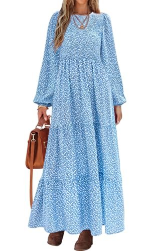 Mixed Media Long Sleeve Maxi Dress | August Sky
