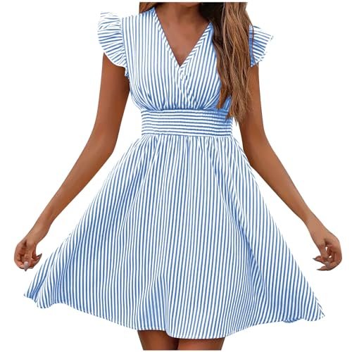 August Sky Women's Stripe Cap Sleeve Shirtdress