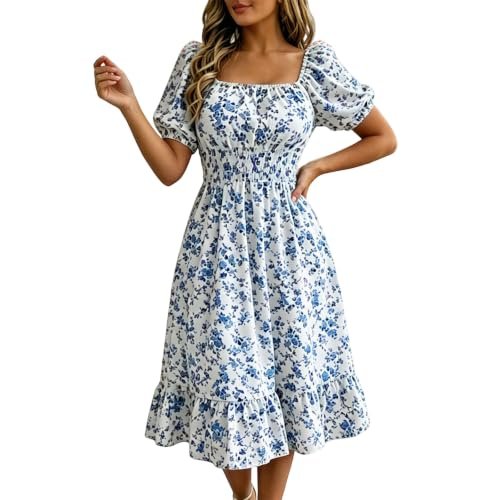 August Sky Women's Puff Sleeve Floral Midi Dress