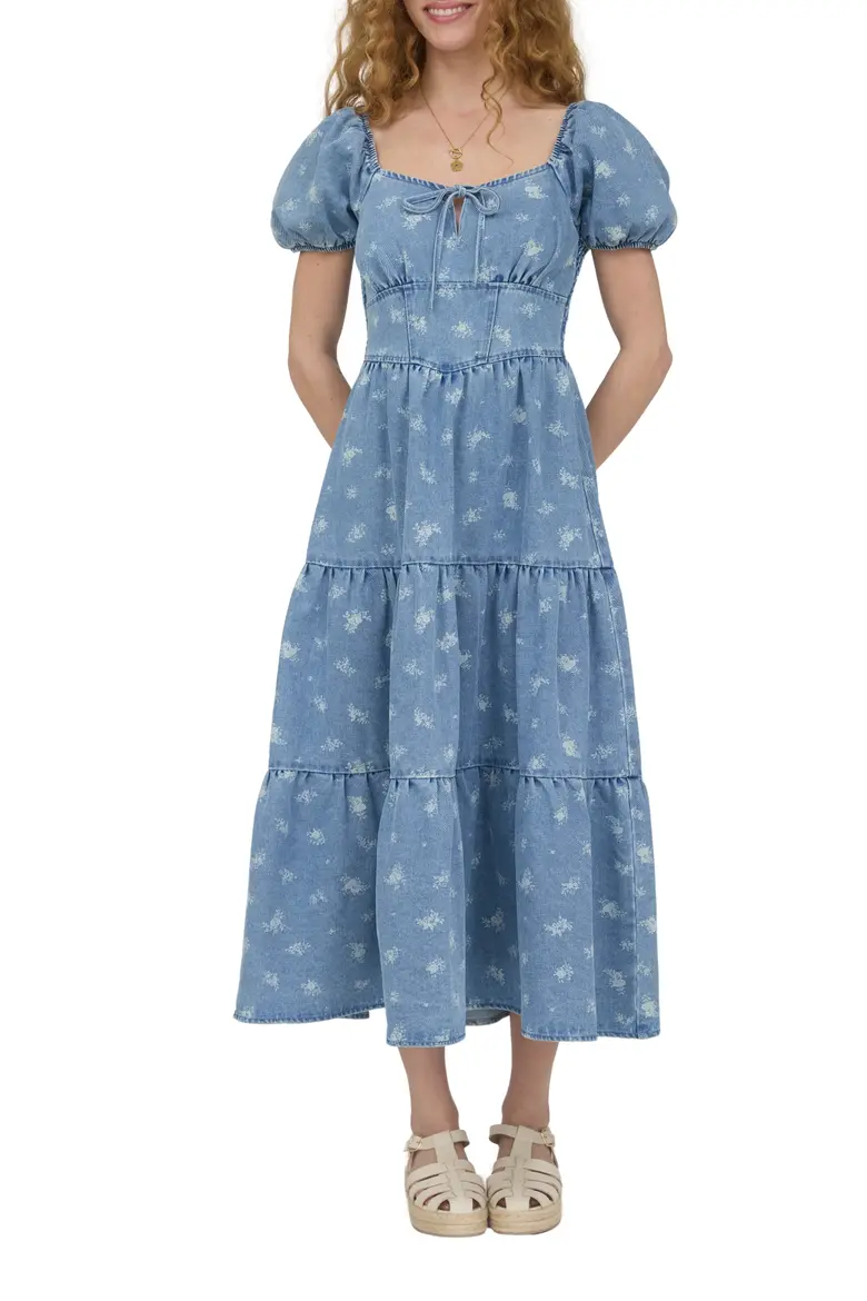 August Sky Linen Blend A-Line Midi