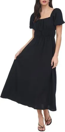 August Sky Satin Puff Sleeve Midi Dress